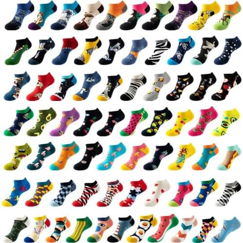 39 Colors/new Short Socks Mens Summer Womens Shallow Mouth Thin Oil Painting Avocado Wave Shark Beer Sushi Animal Colorful Fun