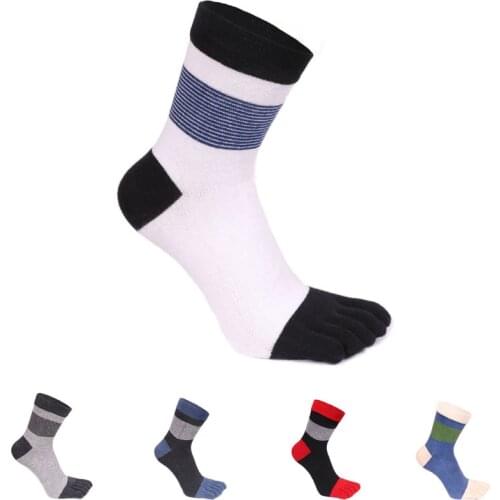 New Men Cotton Toe Socks Five Fingers Colorful Breathable Sweat Casual Stripe Socks Bamboo Fiber Male Meias High Quality Crew