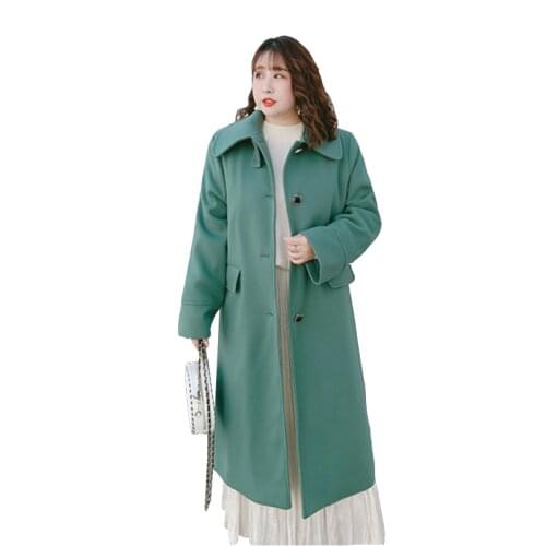 New winter plus size womens woolen coat fashion Loose single-breasted medium long woolen Windbreaker coats womens overcoat