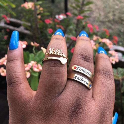 Personalized Stainless Steel Love Ring Custom Letter Heart Name Rings Wedding Adjustable Ring for Women Anniversary Jewelry