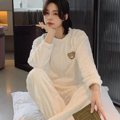 Pajamas womens winter thickened flannel spring and autumn large warm coral velvet 2021 new home clothes set