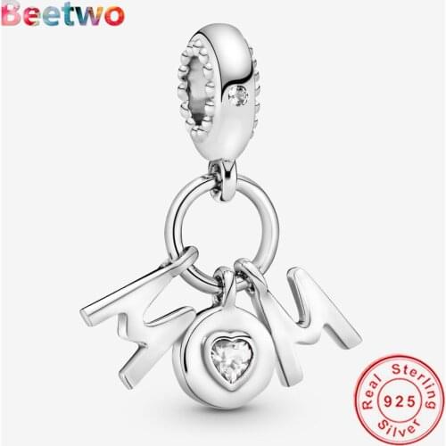 Fit Original Pandora Bracelet Charms Mom Letters Dangle Charm Bead 925 Silver Berloque Women DIY Jewelry Mothers Day Gift