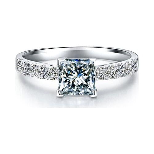 Test Positive 1Ct Authentic Princess Cut D Moissanite Ring Solid 14K 585 White Gold Engagement Jewelry for Women