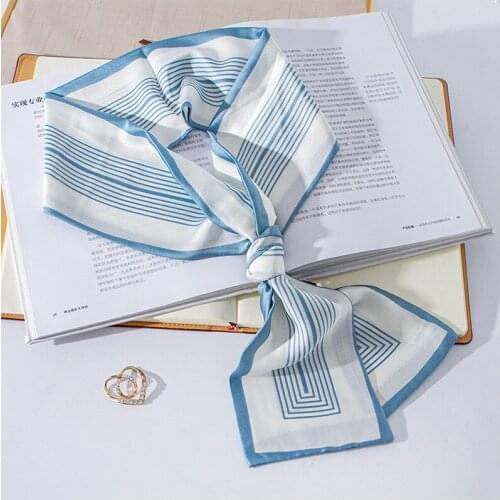 QLUKEOYY Silk Scarf Women Fashion Narrow Strip Small Scarves Print Neck Office Lady Hair Band Foulard Hand Kerchief Female