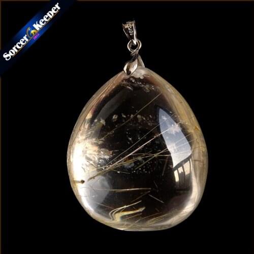 Rare Natural Quartz Gold Rutilated Garden Quartz Crystal Love Necklace Pendant natural minerals Fish Tank Beads SS790