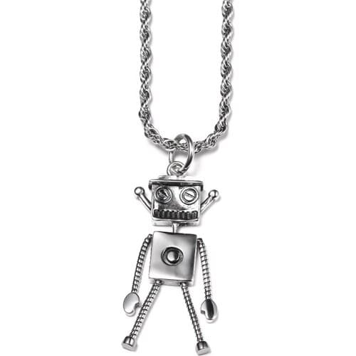 Robot Design Pendant 925 Sterling Silver Hiphop Necklace