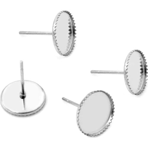 30pcs Stainless Steel Stud Earring Fit 10mm Blank Base Setting Tray for Cameo Cabochons Jewelry Accessories Wholesale
