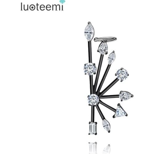 LUOTEEMI Stock White Gold-Color Europen Exaggeration Gem Cubic Zirconia Ear Stud Cuff 1PC Earring For Women Brincos Bijoux