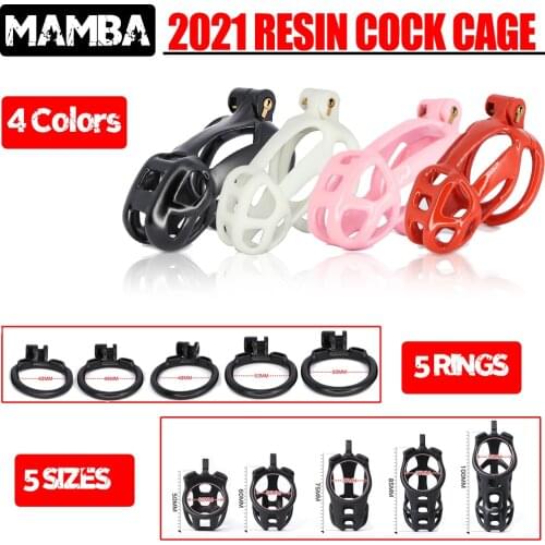Resin Mamba Male Pink Cock Cage Chastity Belt Device Stop Masturbation 5 Penis Ring Lock Sleeve BDSM Fetish Ring Sex Toy For Men