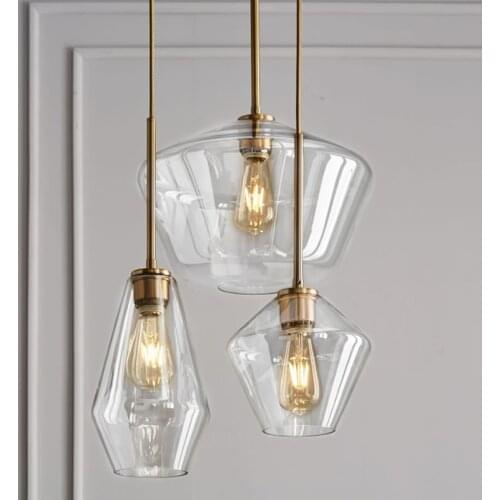 Post Modern Glass Pendant Light Stainless Steel Diamond Shape Kitchen Hanging Lamp Loft Hanglamp Living Room Pendant Lamp