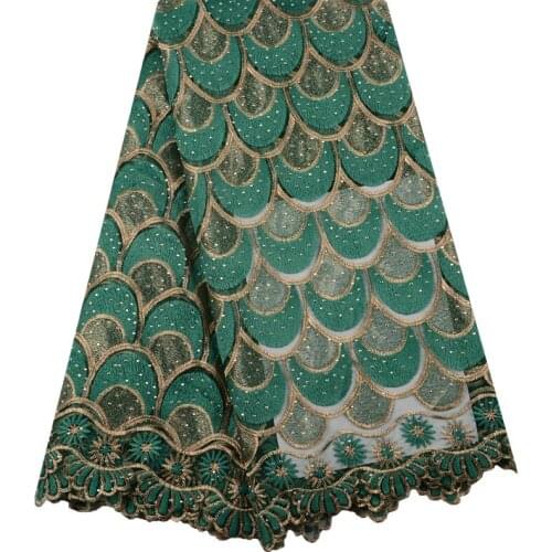 Rhinestones Embroidered Tulle Lace Fabric For Party Dress High Quality Green Fashion African French Net Lace Fabric 5 Yards 1436