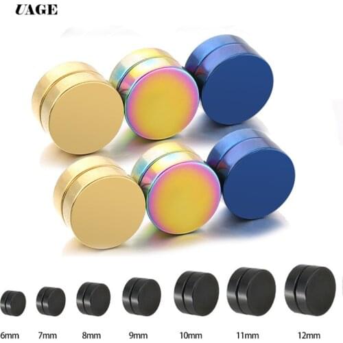 UAGE 1psir Punk Titanium Steel Men Strong Magnet Magnetic Ear Clip Stud Set Non Piercing Earrings For Boyfriend Jewelry Gift