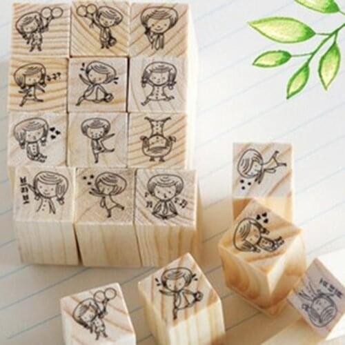 XINAHER 12 pcs/box Mini children girl stamp DIY wooden rubber stamps for scrapbooking stationery scrapbooking standard stamp