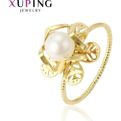 Xuping Fashion Rings Women Girls Imitation Pearl Career Light Yellow Gold Color Jewelry Christmas Gift 15346
