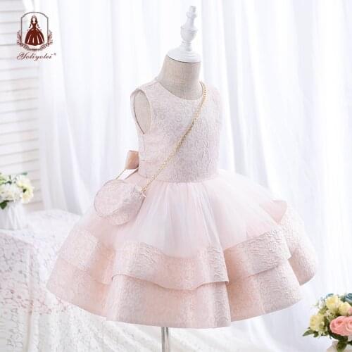 Yoliyolei Ruffle Kids Brithday Wedding Outfits Jacquard Dresses for Girls Summer Clothes 5 6 7 8 9 Years & Shoulder bag