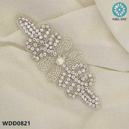 30pcs)Wholesale bridal hand beaded sewing silver crystal rhinestone applique for wedding dresses DIY iron on WDD0821