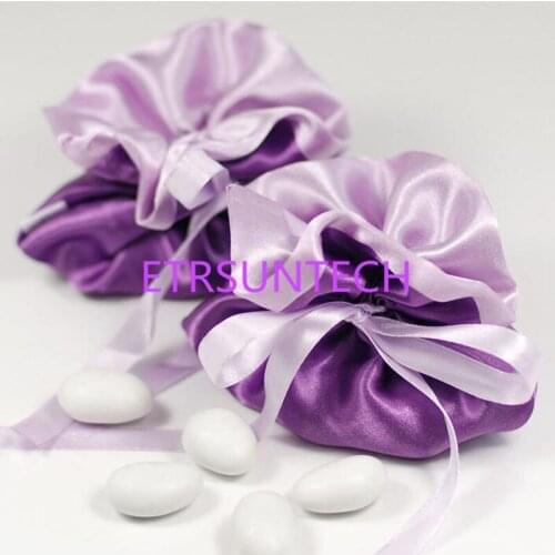 300pcs Beautiful Purple Satin Wedding Bride Bridesmaid Dolly Candy Bag Jewelry Gifts Bag Party Supplies