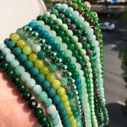 4-12mm Green Series Natural Gems Malachite Peridot Turquoises Beads Crystal Agates Round Beads For Jewelry Making DIY Bracelets
