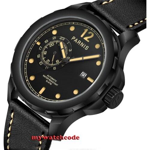 44mm Parnis black dial luminous PVD Sapphire Glass miyato Automatic mens Watch