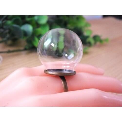 5sets 30x20mm glass globe with antique bronze ring setting findings set glass bubble DIY vial pendant