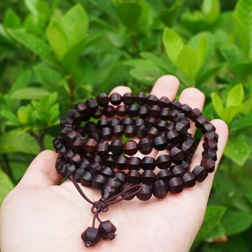 8mm Natural India Grade AAA High-density Sandalwood Beads Hexahedron Shape Beads 108 Mala Beads Japa Mala Bracelet Necklace