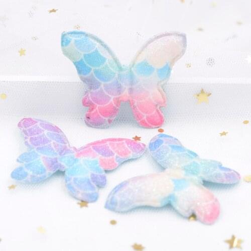 Glittery Iridescence Fish Scale Fabric Padded Patches Butterfly Applique for DIY Hairpin, Making Card, Kindergarten Ornament S21
