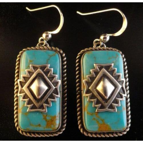Bohemian Vintage Shield Blue Stone Earrings For Women Gift Ethnic Tibetan Dangle Earring Oorbellen Jewelry Bijoux Mujer