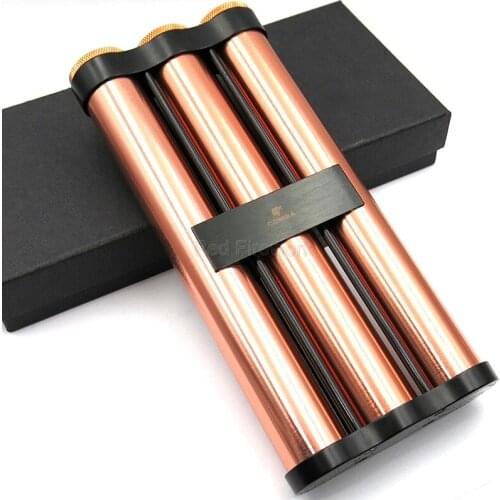 COHIBA Luxury Alloy Metal Cigar Tube Hydrating Holder Case With Humidifier for 2/3 Cigars of 60 Ringage