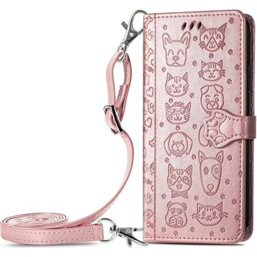 Diagonal Lanyard Holster Flip Protective Cover for iPhone Apple Full Range of Wallet Mobile Phone Case Cute Dog Cat 8 Colors