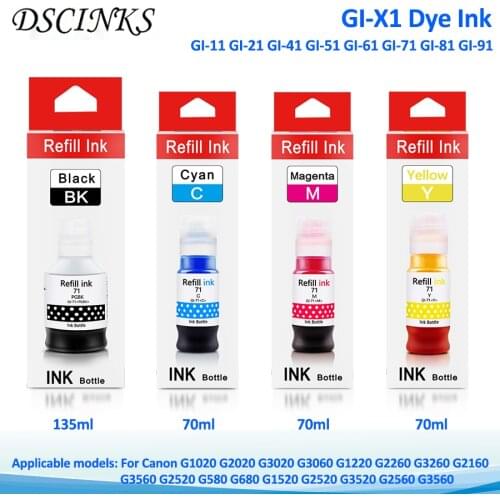 For Canon GI-X1 High Imitation Original Dye & Pigment Ink GI-11 21 41 51 91 For Canon G1020 G2020 G1220 G2260 G3260 Printer