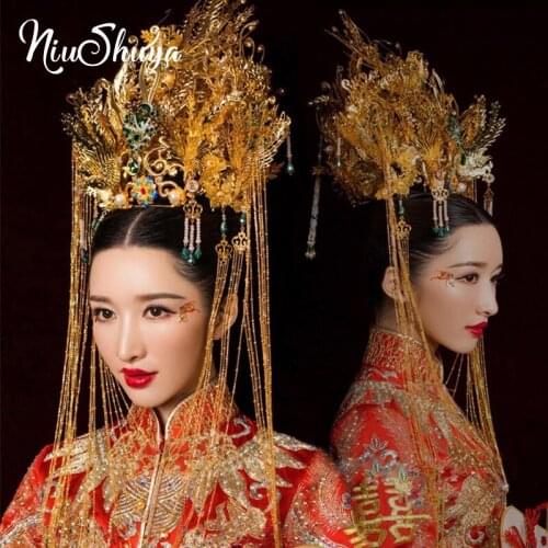 NiuShuya Exaggerated Gorgeous Handmade Headdress Phoenix Coronet Stage Chinese Vintage Style Hair Accessories Hair Jewelry