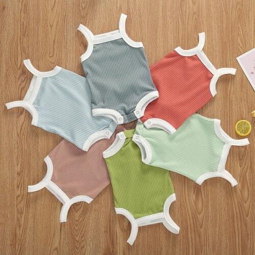 2020 Baby Summer Clothing 0-24M Newborn Infant Baby Girls Boys Rompers Sleeveless Cotton Jumpsuits Ribbed Solid Outfits