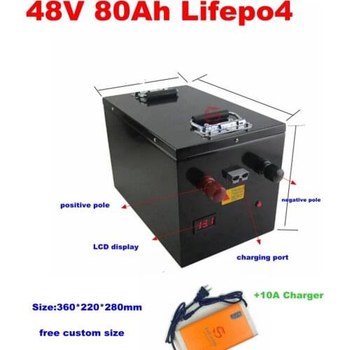 48V 80Ah Lifepo4 lithium battery Lithium iron phosphate with BMS for 6000w 4000w Scooter bike golf cart RV bike +10A charger