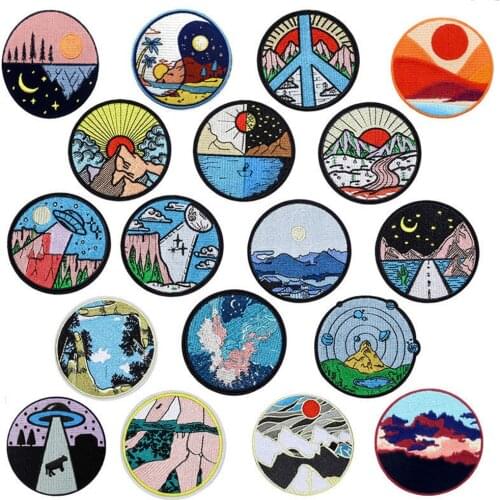 Scenery Sun Cute Iron On Patches For Clothes Handmade Sewing Patterns Embroidered Applique Patch On Clothes Stickers Vintage