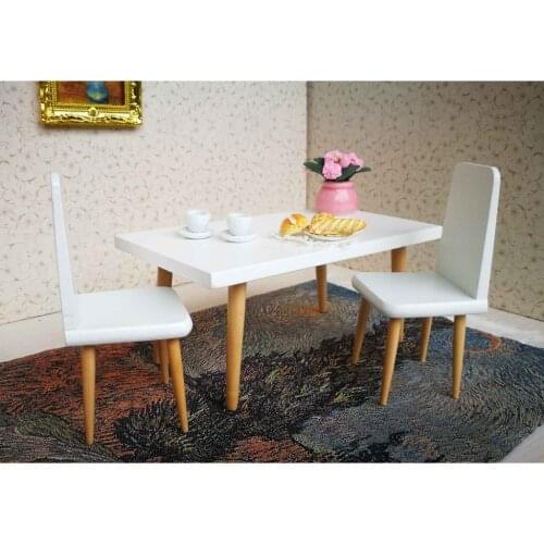 6 Pieces Miniature Furniture Living Room Kit 1/12 Dollhouse White Table Chair Display Cabinet Low Cabinet Model