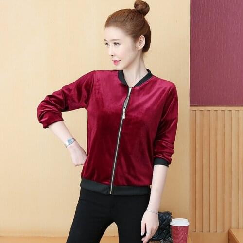 2021 Spring New Women Solid Retro Gold Velvet Slim Baseball Uniform Fashion Casual Jacket Short Coat Female Pacthwork Outerwear