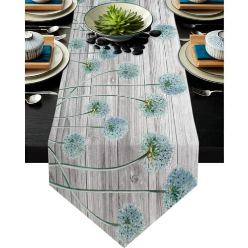 Dandelion Retro Flower Plant Wooden Board Table Runner Country Wedding Decor Tablecloth Placemat Dinning Table Art Table Runners