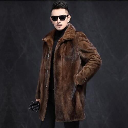 Autumn faux mink fur leather jacket mens fur coat men loose jackets brown warm Single-breasted clothes casual winter thicken