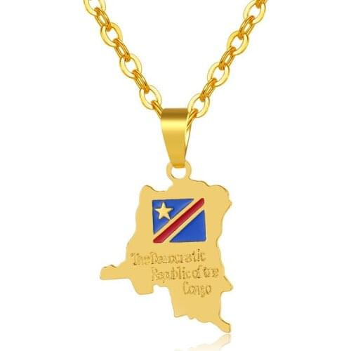 Africa Democratic Republic of Congo Flag Necklace Fashion Stainless Steel Map Couple Type Jewelry Necklace