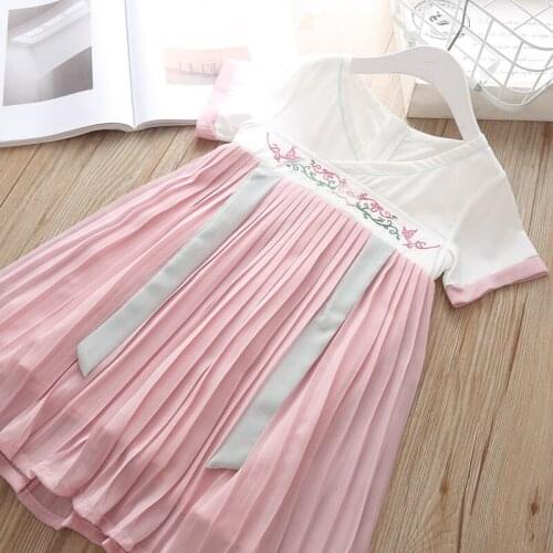 Embroidery flowers pleated girls dress national style kids dresses childrens clothes Chinese Style