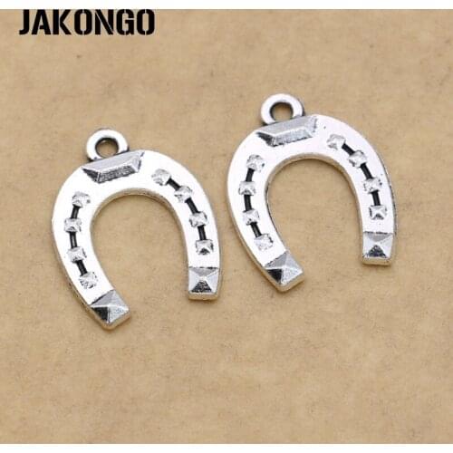 JAKONGO Antique Silver Plated Stirrup Horseshoe Charms Pendant for Jewelry Making Bracelet Accessories 21x16mm 15PCS/lot