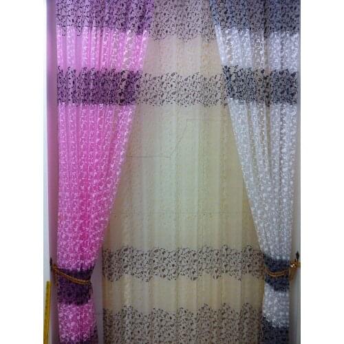 CS 151 Fresh Green Flower Print Sheer Curtain fabric Panel Window Balcony Tulle Room Divider decorative Curtain fabrics