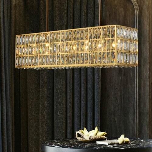 Luxury Dining Room Led E14 Pendant Lights Straight Lustre Gold Metal Lamparas Led Luminarias K9 Crystal Hanging Lamp Fixtures