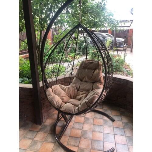 Garden Hanging Egg Chair with Steel Frame Swing Lounger Hammock Chair Soft Beige Cushion Outdoor Backyard Leisure Furniture
