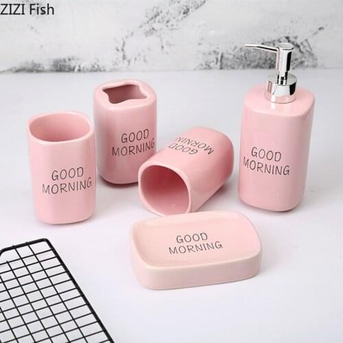 Nordic Bathroom Five-piece Suit Bathroom Supplies Solid Color Kit Toiletries Wash Set Home Ceramics Decorative Accessories
