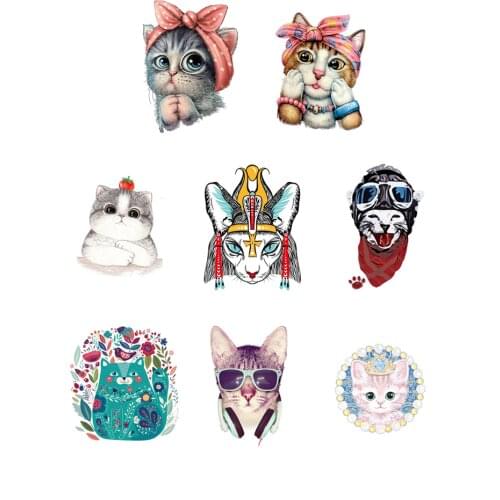 Lovely Cat girls clothing patches to stick with iron appliques on clothes Stripe for jacket thermotransfer stickers