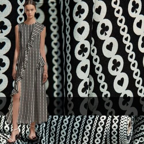 Black&white poker love heart printed pure mulberry silk crepe de chine fabric,sewing for shirt,blouse,skirt,craft by the yard