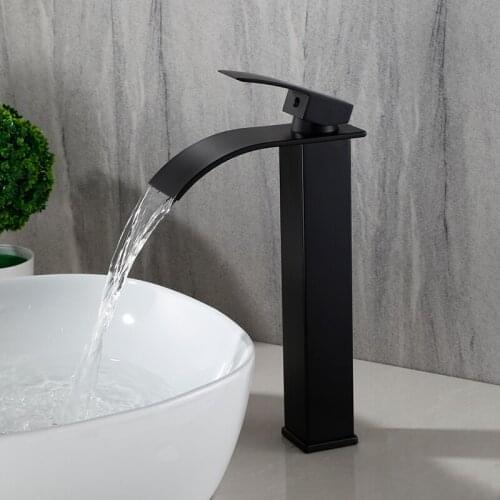 Bathroom Sink Faucet Waterfall Basin Faucets Black Brass Single Handle Hole Basin Tap Grifo Lavabo Wash Hot and Cold Mixer Taps