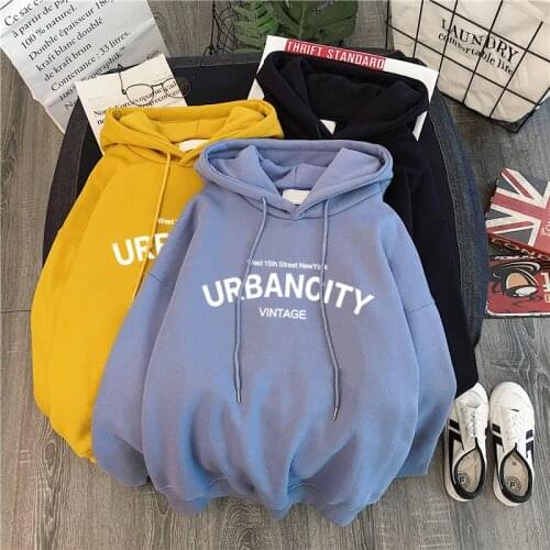Yan Qing Huan Womens Winter Hooded Sweatshirt Printed Letters Harajuku Ladies Loose Long-sleeved Fashion Korean Tops Sportswear
