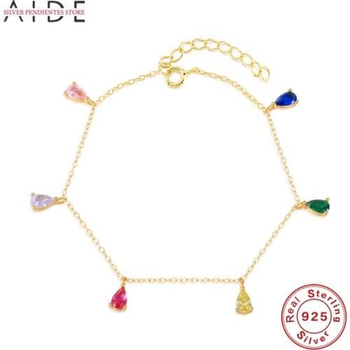 AIDE 925 Sterling Silver Chain Bracelet For Women Turquoise French Baguette Rope Bracelet Jewelry Pulseras Mujer Armband